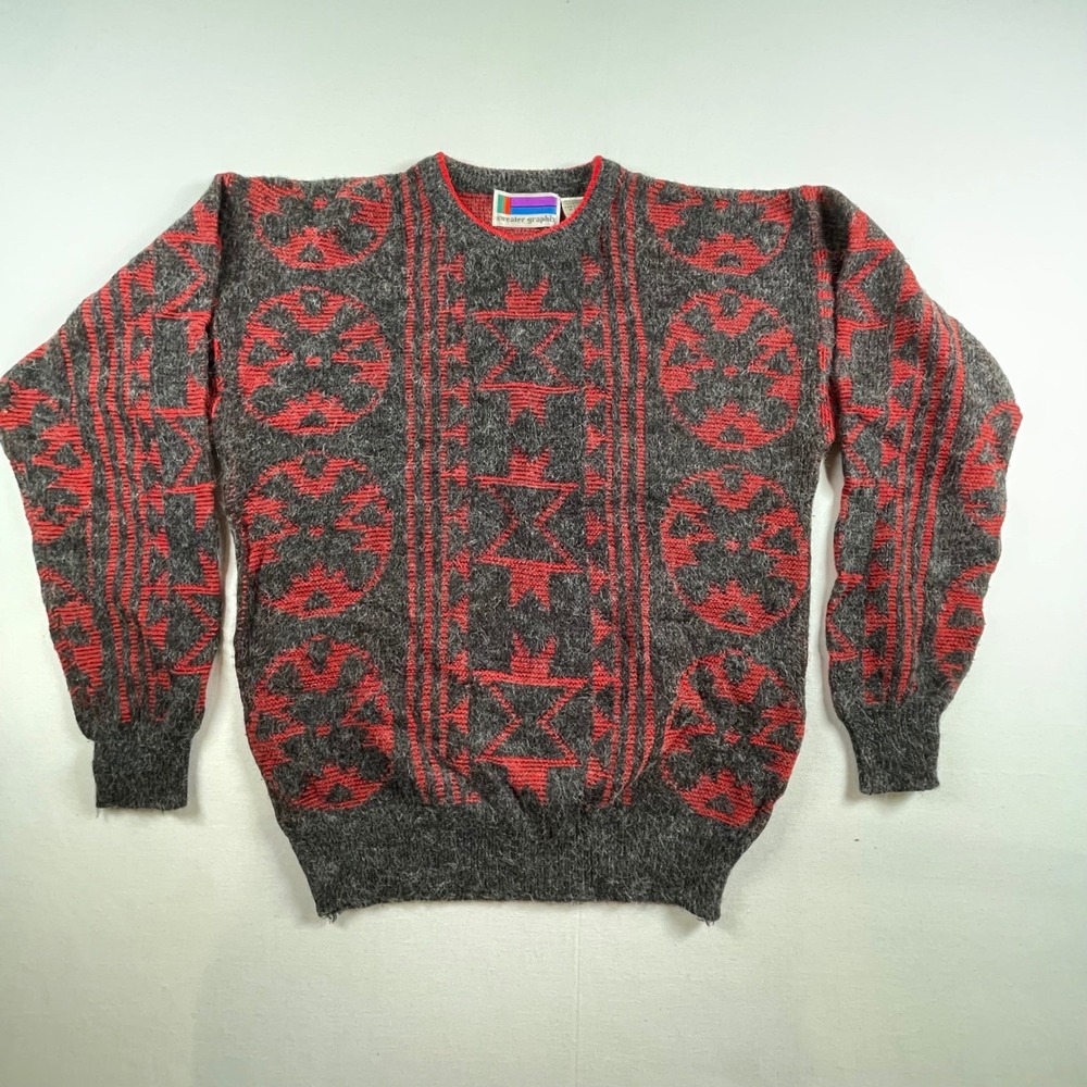 Sweater Graphix Men's Geometric Print Crewneck Sweater Size Medium Gray‎ Red - Picture 2 of 6